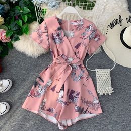 Femmes Floral Summer PlaySuit Sexy V Couleur Mode Courte Jumpsuit Beach Boho PlaySuits et Jumpseau Rompeurs KJ5251 T200704