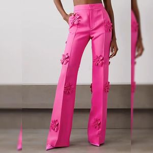 Pantalones de traje con apliques de flores para mujer, pantalones Micro acampanados de diseñador a la moda de HIGH STREET