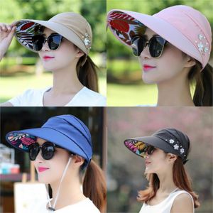 Femmes Pliable Uv Protection Soleil Chapeau D'été Visière Creen Floppy Cap Chapeau Femme Plage En Plein Air