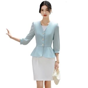 Femmes formelles 2 pièces Set Fashion Lantern Sleeve Jacket White Robe Suit Office Business Business Blazers Jirt 240329