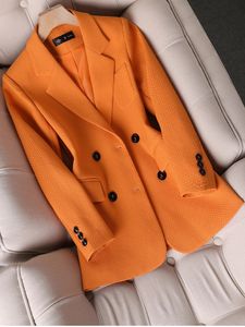 Femmes Blazer formel dames femme Orange noir vert Plaid à manches longues simple boutonnage vêtements de travail veste manteau pour automne hiver 240108