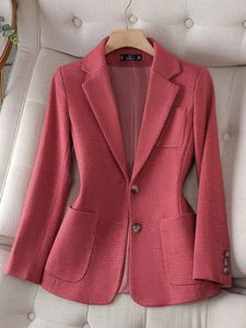 Vrouwen formele zakelijke werkkleding blazerjas roodgrijs plaid lange mouw damesjas met één borsten met een pocket 240514