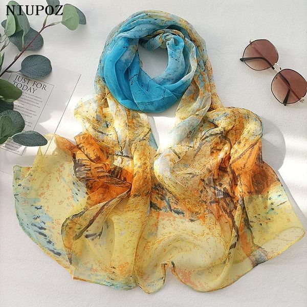 Femmes Foulard Bandana Foulards Élégant Dégradé Couleur Arbre De Vie Fleur En Mousseline De Soie Georgette Écharpe Long Châle D'été Plusieurs Couleurs