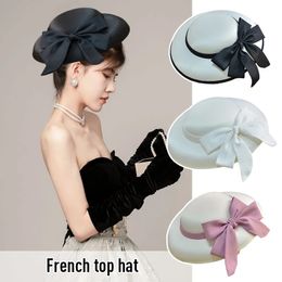 Chapeau seau élégant de Style français pour femmes, rétro classique, avec nœud, chapeaux de mariage, coiffure Fedoras, dîner, église, 240111