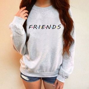 Vrouwen Vrienden Sweatshirt Casual Winter Herfst Warm Hoodies Letter Print Zachte O-hals Chic Pullover zwart Grijs Nieuw