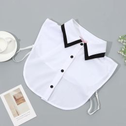 Vrouwen front stropdas witte borduurwerk nep kraag klassiek stand kralen afneembare kraag nep vintage printing kans half shirt