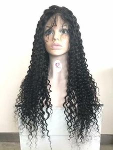 Vrouwen vol voor Braziliaans Deepwave Human Hair #1 #1B #2 #4 130% vooraf geplukte gluess Long Lace Pruiken 10 