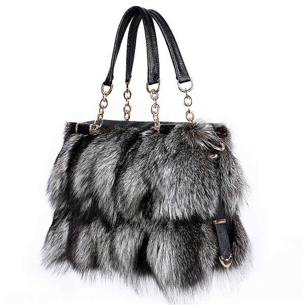 Femmes Fourrure Sac Hiver Fox Mode Sac À Main Dames Sacs Bourse Épaule Réel Argent Messenger 220923