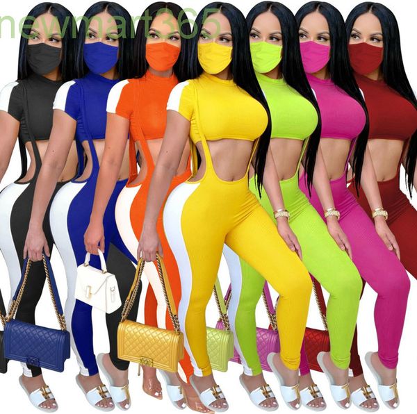 Nouveau Femmes 2 Pièces Ensemble Designer Taille Exposée À Manches Courtes Jarretelles Pantalon Survêtement Club Mode Serré Pantalon Long Casual Costume De Sport N01