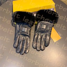 Femmes gants de fourrure mitaines en cuir classiques F lettre gants chauds automne hiver gant en peluche cadeau d'anniversaire avec boîte