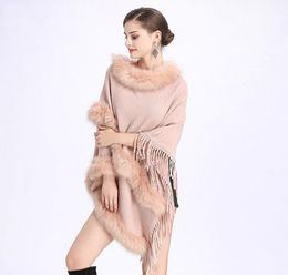 Femmes fourrure châle avec gland pull Poncho fausse étole Femme Fausse Mujer Falso Pelaje Chal Scarves6950101