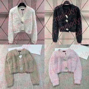 Cardigan de luxe en fourrure pour femmes, pull de Style court, boucle en strass brillant, cheveux de vison, tricot, hauts vêtements pour dames