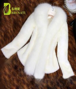 Fores à fourrure à fourrure blanche avec un faux collier féminin noir manteau artificiel mode mince parcours trop revêtement1425760