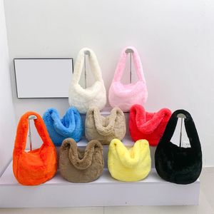 Femmes sac à bandoulière floue fermeture éclair en peluche fourre-tout sac à main doux moelleux Hobo décontracté polyvalent automne hiver 240305