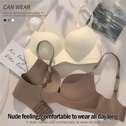 Vrouwen verzamelden naadloze lingerie vaste kleine borst draadloze duw bh omhoog bh uit één stuk verdikt comfortabel anti -doorzakken onzichtbare 240326