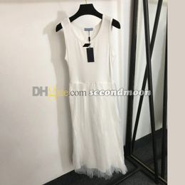 Robe en gaze pour femmes, Badge en métal, robes de luxe, été, respirante, sans manches, col en U