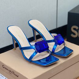 Mujer detalles de piedras preciosas mulas Zapatillas Sandalias Tacones de aguja de 8,5 cm Charol Tacón alto Zapatos Muller mineral decorar mujeres