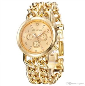 Mujeres Ginebra Gold Watch Fashion Caquin Caquin Ropa de cuarzo Relojes Damas Vestido Reloj Retro Punk Wall Wristwatch5496290