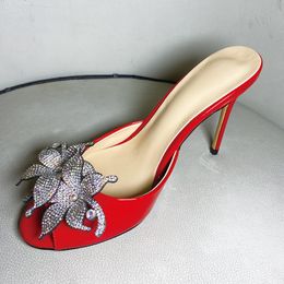 Femmes authentique 2021 dames en cuir réel talons hauts sandales d'été diamant 3d flip-flops slipper slip-on mariage dr 5335