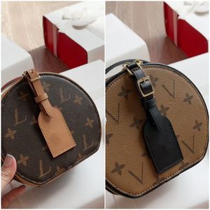 Luxe designertas Schoudertas van echt leer Ronde tas Vintage retro handtas met label Klassiek bruin patroon Cosmetisch etui met hoge capaciteit Make-uptassen Tote bag