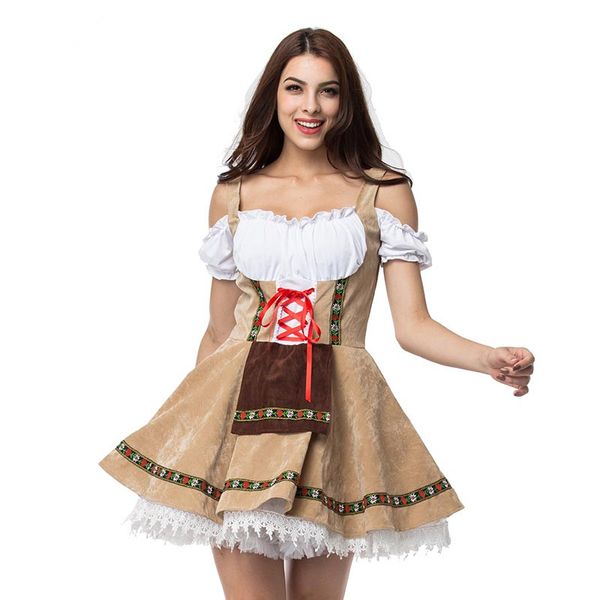 Mujer alemana bávaro traje cerveza niña vestido Oktoberfest cerveza brecha traje disfraz de halloween fiesta elegante vestido