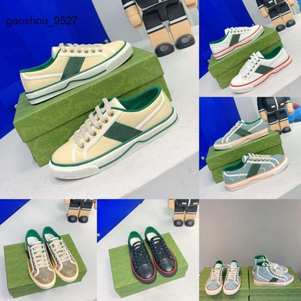 Femmes Gglies Tennis 1977 Hommes Femmes Haute Semelle Top Sneaker Designer Chaussures Vert Rouge Web Bande De Caoutchouc Toile Runner Baskets Baskets Chaussure Avec Boîte NO411 W74J