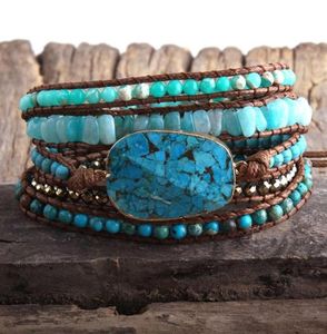 Vrouwen cadeau nieuwe Digner Fashion Boho Bracelet Handmade Gemengd Turquoise Natural Ston Charm 5 STRANDS WRAP BRACELETS293Q3233335
