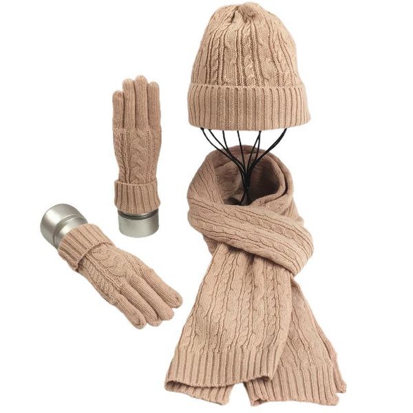 Femmes cadeau coupe-vent chapeau écharpe gants ensemble décontracté chaud hiver Sports de plein air doux mode épais élastique câble tricot ski thermique