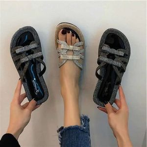 Dames vergilling 2024 zomer platte sandalen boog-knoop comfort retro anti-slip strandschoenen platform glid 3b4