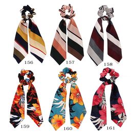 Mujeres Chica Elástico Hairbands Scrunchie Streamer Accesorios Scrunchies Vintage Stripe Flowers Ribbon Turban Horsetail Hair Ties 20pcs F416C