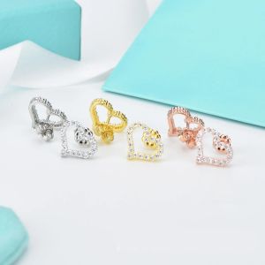 Femmes Fille Élégantes Filles Douces Creux Coeur Oreille Goujon S925 Boucle D'oreille En Argent Sterling De Luxe Designer T Or Argent Plaqué Pendentif Boucles D'oreilles Bijoux Accessoires Cadeaux