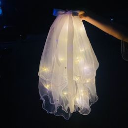Femmes Girl Glow Light LED Veil Bandband Bowknot Feather Tulle Party Cosplay Cosplay Anniversaire mariage Noël
