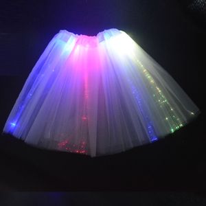 Femme fille LED Light Up Tulle Optical Fiber tutu jupe Costume de fée lumineuse Costume d'anniversaire Glow Fête Halloween