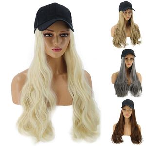 Femmes fille longue perruque bouclée postiche synthétique extension de cheveux avec casquette de baseball à la mode chapeau de soleil anti-ultraviolet Streetwear