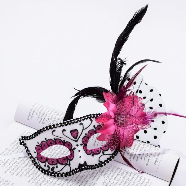 Femmes fille princesse Halloween fête fleur plume demi visage masque soirée bal bal carnaval décoration