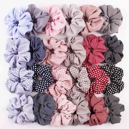 Vrouwen meisje scrunchie streep dot plaid gingham elastische hoofdband haar stropdas accessoires paardenstaart houder haar touw scrunchy hoofddeksels 20pcs 1203a