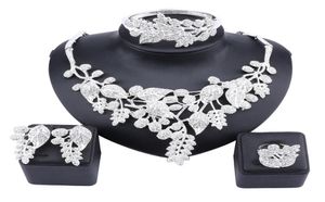 Vrouwen meisje bruiloft accessoires Afrikaanse kralen sieraden set kostuum goud kleur kristallen ketting bangle ring oordring sieraden sets 5994471