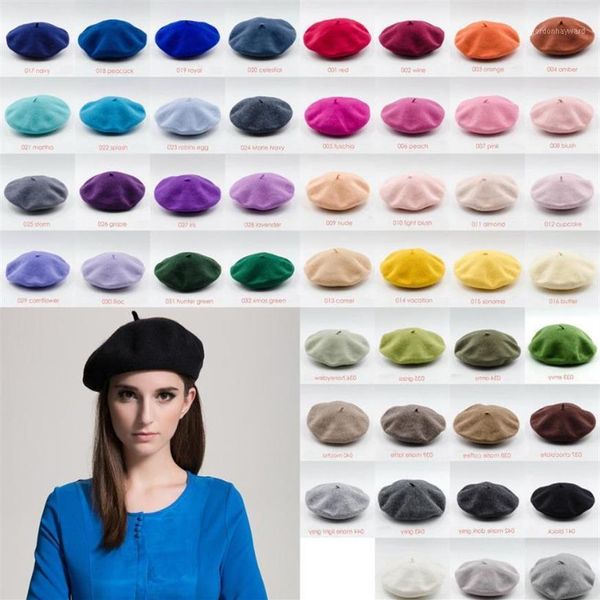 Femmes filles béret artiste français chaud laine hiver bonnet chapeau rétro Vintage plaine béret couleur unie élégant Ladies1325Y