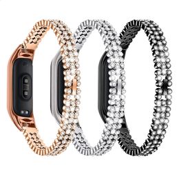 Vrouwen Meisjes Diamant Roestvrij Stalen Armband Band Voor Mi Band 5 4 3 Horlogeband Loop Voor Miband 3 4 5 Polsband Correa 240311