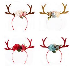 Femmes Filles Fleur Couronne Bâtons De Cheveux Deer Antler Oreilles Fleur Bandeau Bandeau Costume De Fête De Noël Bandeaux Anniversaire Chapeaux Faits À La Main