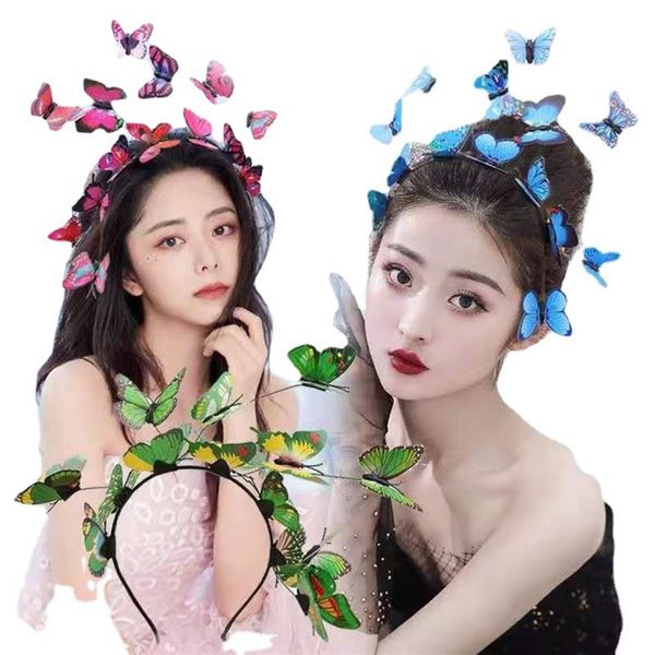 Femmes filles forêt fée Fascinator bandeau coloré Flutter papillons insectes cheveux sauvages cerceau bois Photo casque