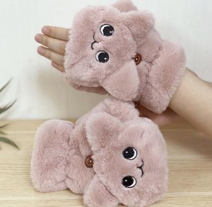 Vrouwen meisjes fuzzy pluche mitten handschoenen kinderen schattige kat winter flip wanten warme faux bont converteerbare vingerloze handschoenen