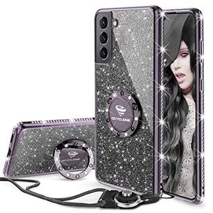 Fundas de teléfono lindas con purpurina para mujeres y niñas con anillo de soporte, funda protectora suave con diamantes de imitación y diamantes de imitación para Galaxy Samsung S22 S21 iPhone 14 13 12 11 Pro Max