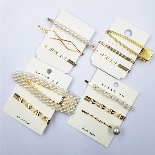 Femmes Girls Pearl Barrette Clips Corée Clips Golden Popular Bang Clip Pins 3pcs / Lot Sweet Hair Accessoires