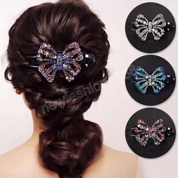 Pinza para el pelo con diamantes de imitación de cristal estilo coreano para mujer y niña, horquilla con lazo a la moda, accesorios para el cabello