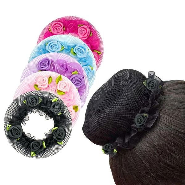 Femmes filles dentelle maille fleur filets à cheveux pour enfants élastique filet couverture Ballet Dancewear accessoires de cheveux réutilisables