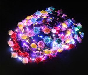 Femmes filles lumière LED bandeau de fleurs clignotant brillant couronne mascarade fête couronne de cheveux bandeau lumineux Garlands8083228