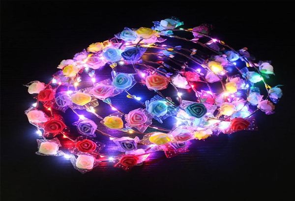 Mujeres Led Led Light Up Diadema de flores Flashing Crown Crown Masquerada Partido Corono Correo Cabello Banda luminosa Garlands9908789