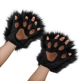 Vrouwen meisjes Pluche Dierenklauw Handschoenen Half Vinger Wolf Kat Poot Handschoenen Halloween Lolita Cosplay Anime Set Accessoires