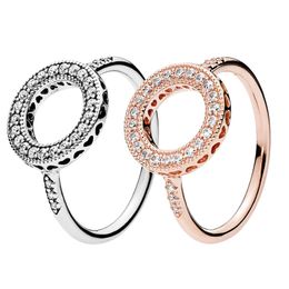 Vrouwen Girls Sparkling Halo Wedding Ring Sterling Silver Rose Gold Designer Sieraden Set voor Pandora CZ Diamond verlovingsringen met originele doos